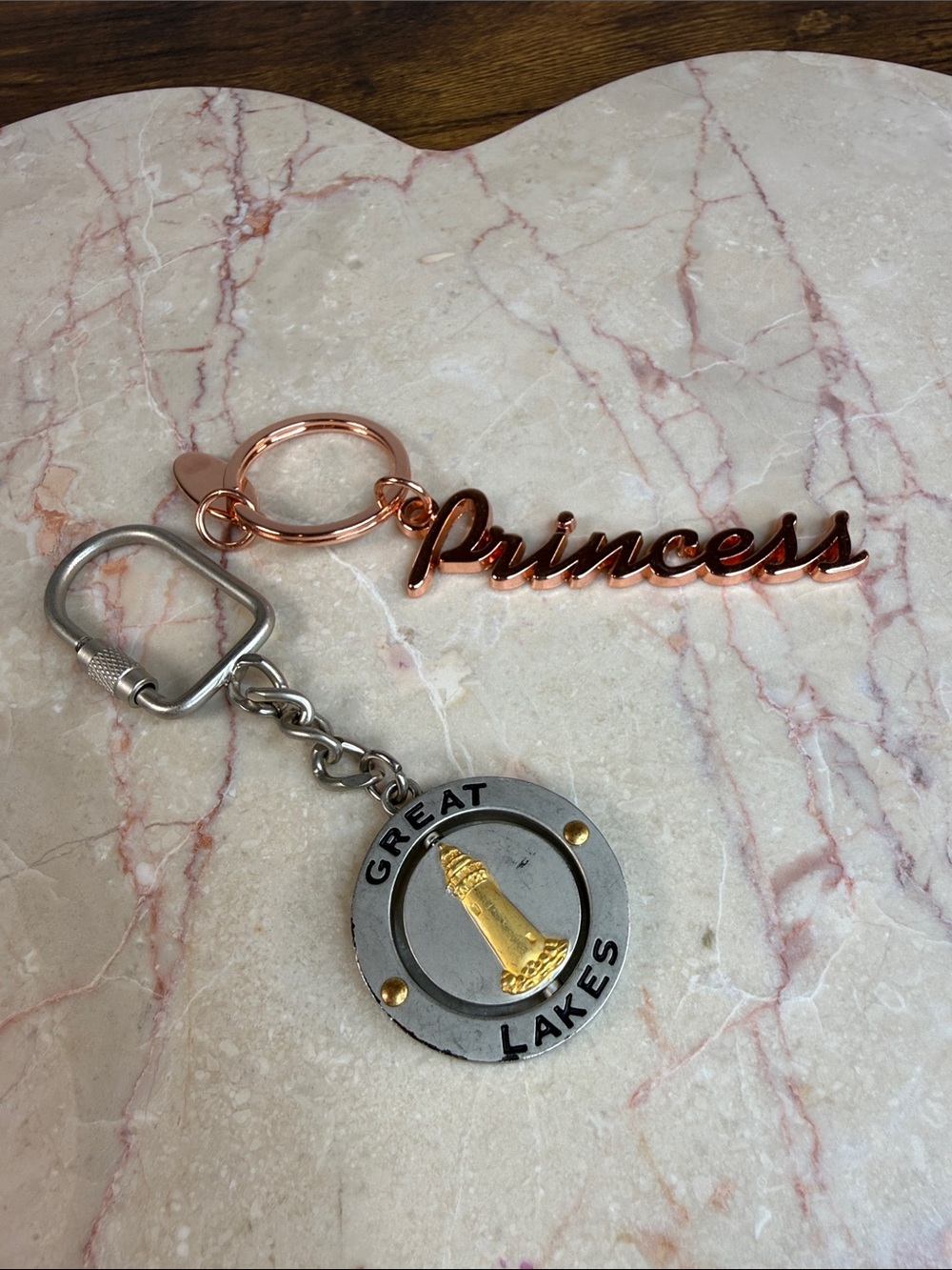 Princess Rose Gold Keychain with Great Lakes Silver & Gold Charm Keychain